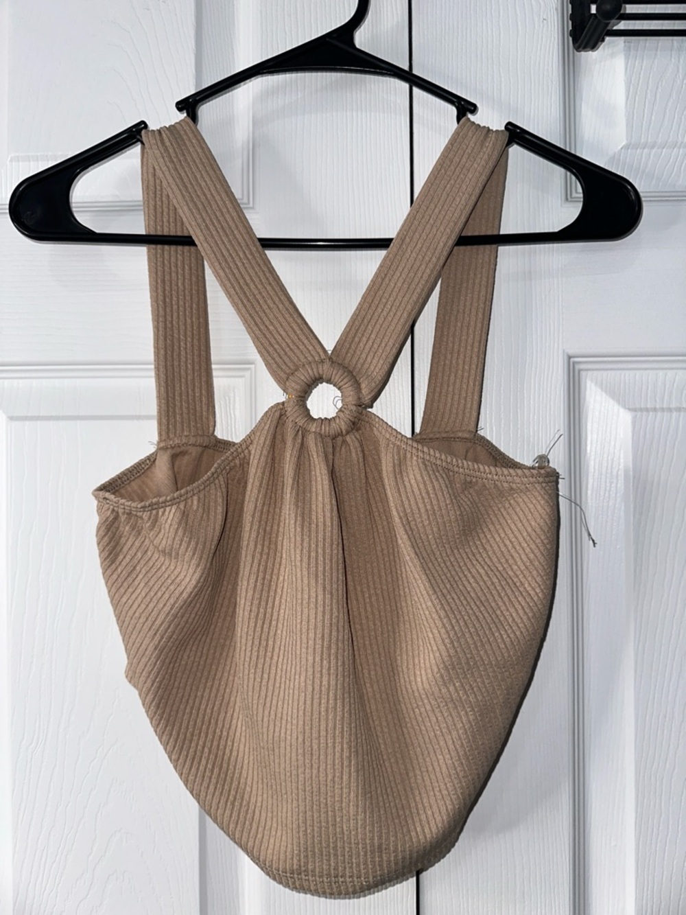 Ces Femme Ribbed Tan Cropped Tank with Ring Back